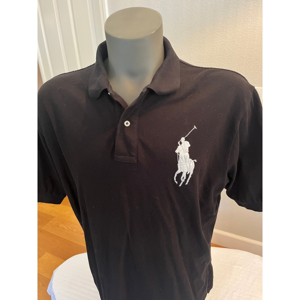 Polo Ralph Lauren Big Pony Polo Shirt Mens XL Black Excellent Embroidered 2 Back